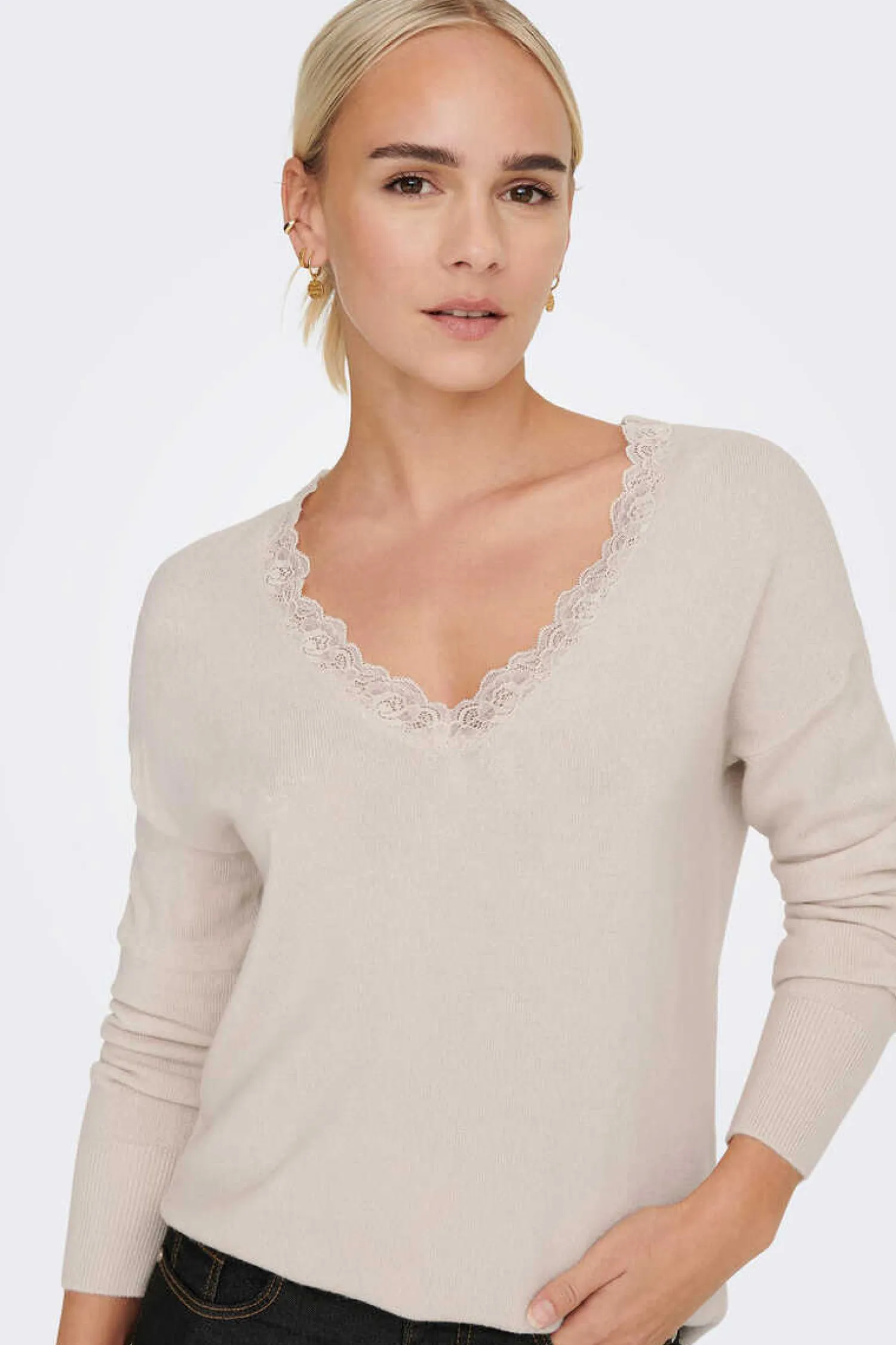 Only Sueteres E Cardigans-Camisola Bico Gola De Renda