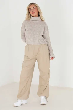 Brave Soul Sueteres E Cardigans-Camisola Cropped Jaspeada Com Gola Alta