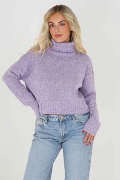 Brave Soul Sueteres E Cardigans-Camisola Cropped Jaspeada Com Gola Alta