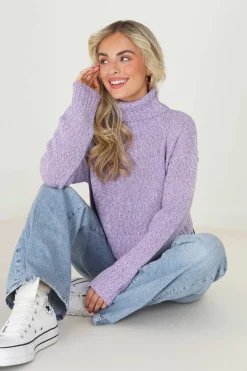 Brave Soul Sueteres E Cardigans-Camisola Cropped Jaspeada Com Gola Alta