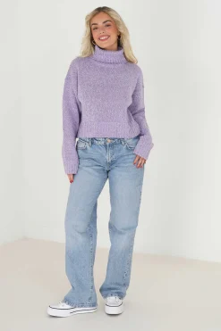 Brave Soul Sueteres E Cardigans-Camisola Cropped Jaspeada Com Gola Alta