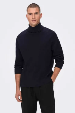 Only & Sons Camisola De Gola Alta Marinho Clearance