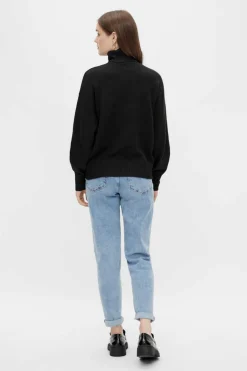 Pieces Sueteres E Cardigans-Camisola De Malha Gola Dobrada