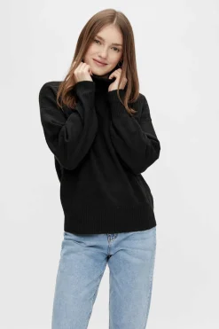 Pieces Sueteres E Cardigans-Camisola De Malha Gola Dobrada