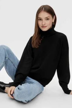 Pieces Sueteres E Cardigans-Camisola De Malha Gola Dobrada