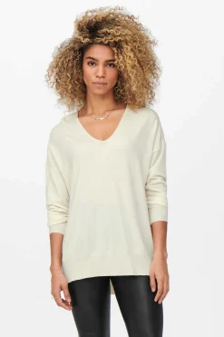 Only Sueteres E Cardigans-Camisola De Mulher Com Gola Em Bico E Manga Comprida.