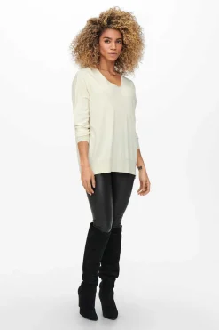 Only Sueteres E Cardigans-Camisola De Mulher Com Gola Em Bico E Manga Comprida.