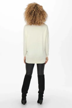 Only Sueteres E Cardigans-Camisola De Mulher Com Gola Em Bico E Manga Comprida.