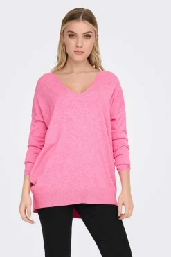 Only Sueteres E Cardigans-Camisola De Mulher Com Gola Em Bico E Manga Comprida.