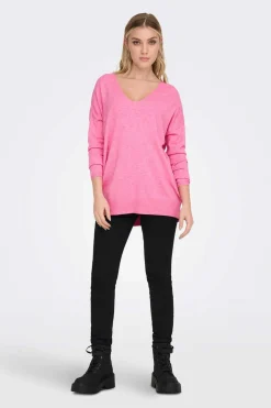 Only Sueteres E Cardigans-Camisola De Mulher Com Gola Em Bico E Manga Comprida.