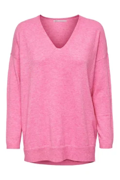 Only Sueteres E Cardigans-Camisola De Mulher Com Gola Em Bico E Manga Comprida.