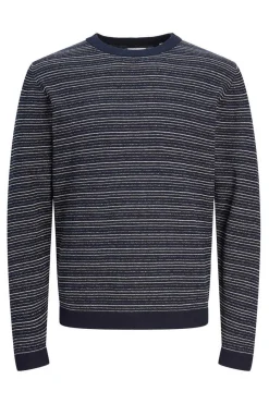 Jack & Jones Camisola Riscas Gola Redonda 100% Algodao Marinho Clearance