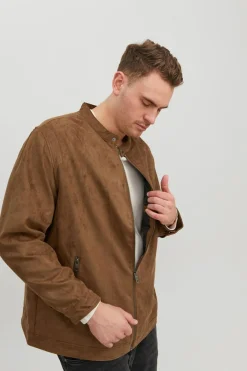 Jack & Jones PLUS Casaco Biker Efeito Pele Plus Castanho Clearance