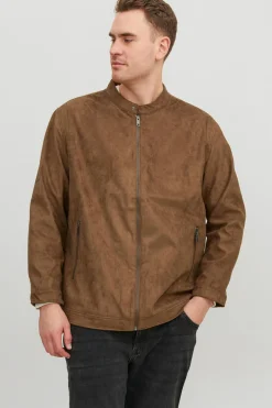 Jack & Jones PLUS Casaco Biker Efeito Pele Plus Castanho Clearance