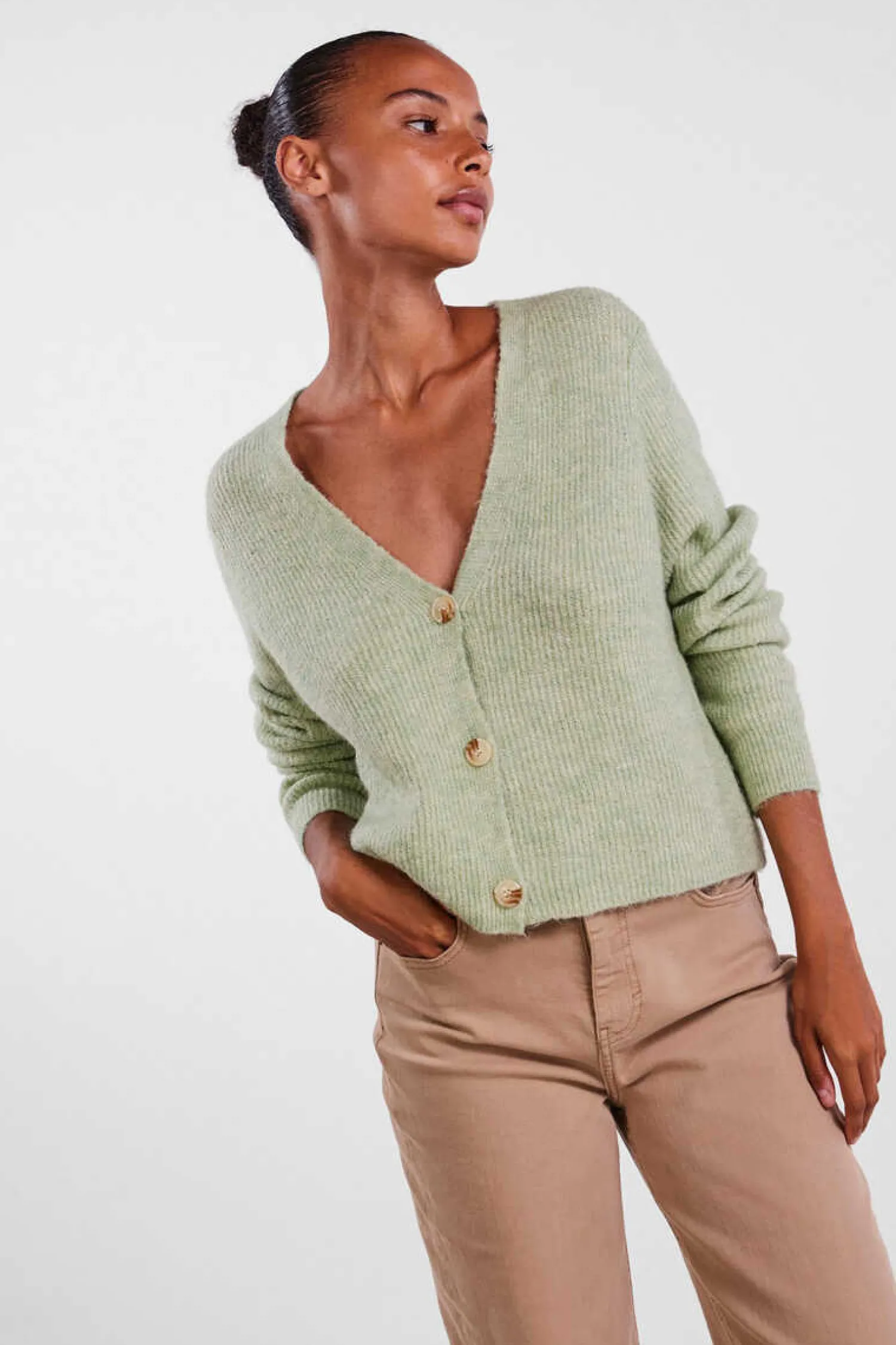 Pieces Blusoes E Casacos-Casaco De Malha Cor Block