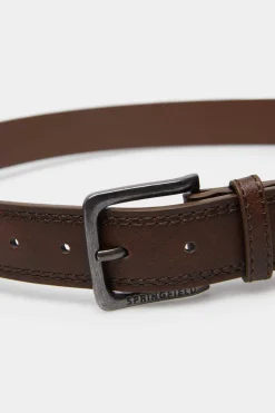 Springfield Cinto Efeito Pele Pespontos Castanho New