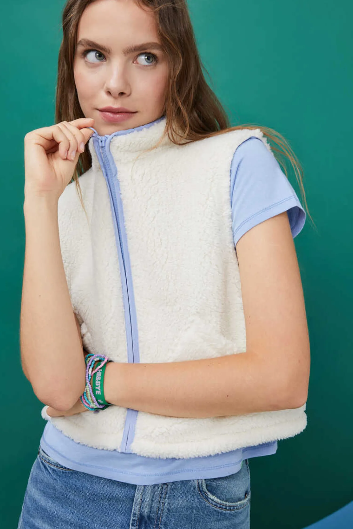 HI&BYE Sweatshirts-Colete Curto Borrego Cru