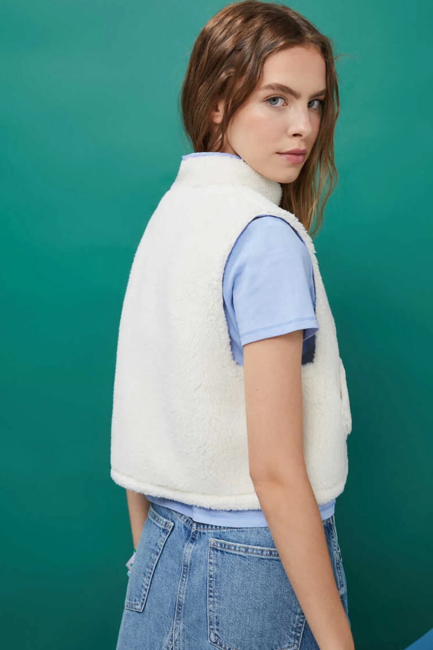 HI&BYE Sweatshirts-Colete Curto Borrego Cru