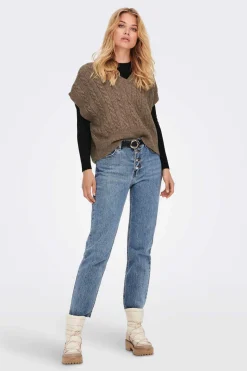 Only Sueteres E Cardigans-Colete De Malha De Gola Em Bico