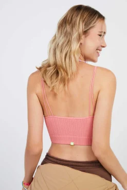 HI&BYE T-Shirts E Tops-Crop Top Alcas Duplas Sem Costura Cor De Laranja