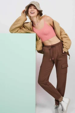 HI&BYE T-Shirts E Tops-Crop Top Alcas Duplas Sem Costura Cor De Laranja