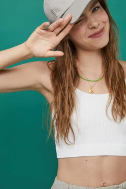 HI&BYE T-Shirts E Tops-Crop Top Alcas Duplas Sem Costuras Azul-Claro