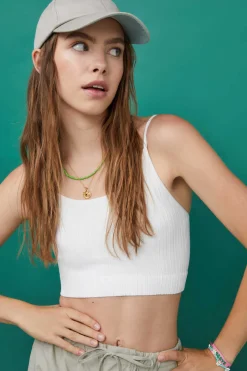 HI&BYE T-Shirts E Tops-Crop Top Alcas Duplas Sem Costuras Azul-Claro