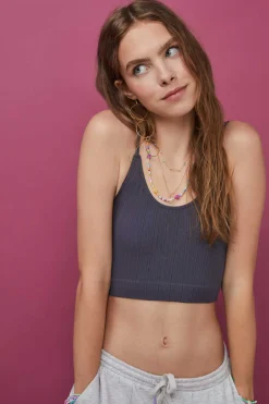 HI&BYE T-Shirts E Tops-Crop Top Alcas Duplas Sem Costuras Branco