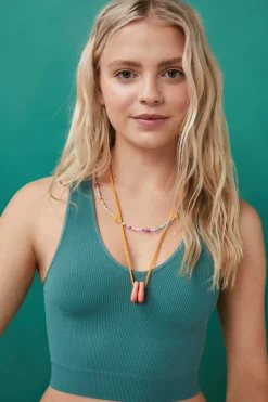 HI&BYE T-Shirts E Tops-Crop Top Decote V Sem Costuras Claro