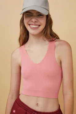 HI&BYE T-Shirts E Tops-Crop Top Decote V Sem Costuras Vermelho-Escuro