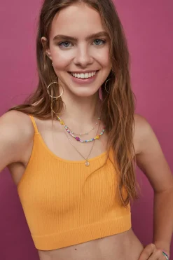 HI&BYE T-Shirts E Tops-Crop Top Decote V Sem Costuras Preto