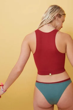 HI&BYE T-Shirts E Tops-Crop Top Decote V Sem Costuras Bordo