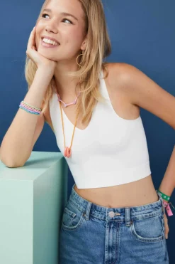 HI&BYE T-Shirts E Tops-Crop Top Decote V Sem Costuras Amarelo