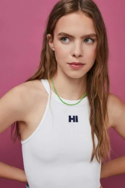 HI&BYE T-Shirts E Tops-Crop Top Halter Sem Costuras Cinzento