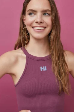 HI&BYE T-Shirts E Tops-Crop Top Halter Sem Costuras Bordo