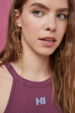 HI&BYE T-Shirts E Tops-Crop Top Halter Sem Costuras Bordo