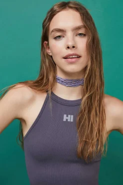 HI&BYE T-Shirts E Tops-Crop Top Halter Sem Costuras Verde-Escuro