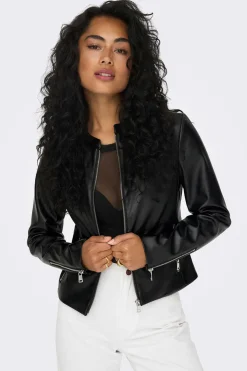 Only Blusoes E Casacos-Jaqueta De Couro Sintetico