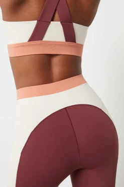 Dash and Stars Calcas-Leggings Crop Color Block Grena 4D Stretch