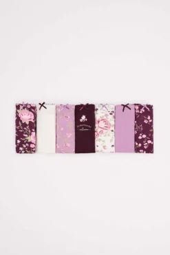 Women'secret Calcinhas-Pack 7 Cuequinhas Algodao Flores Grena