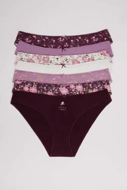 Women'secret Calcinhas-Pack 7 Cuequinhas Algodao Flores Grena