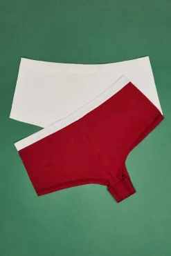 HI&BYE Roupa Interior-Pack 2 Cuequinhas Culottes Multicolor: Bordeaux, Branco