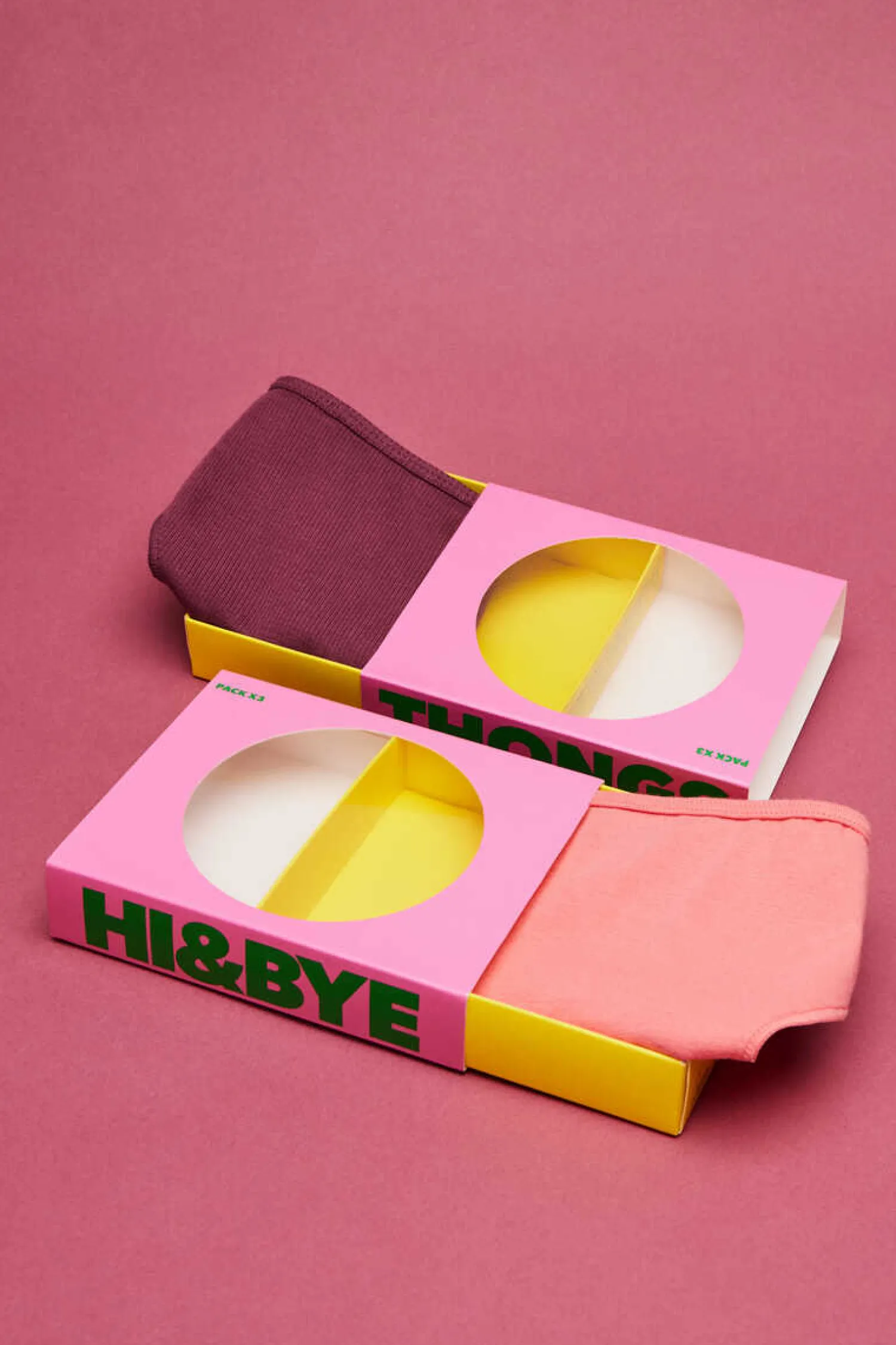 HI&BYE Roupa Interior-Pack 3 Tangas Multicoloridas: Rosa, Lilas, Bordo