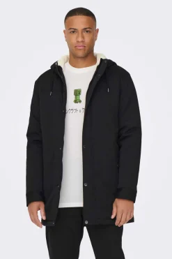 Only & Sons Parka Acolchoada Capuz Preto Discount