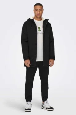 Only & Sons Parka Acolchoada Capuz Preto Discount