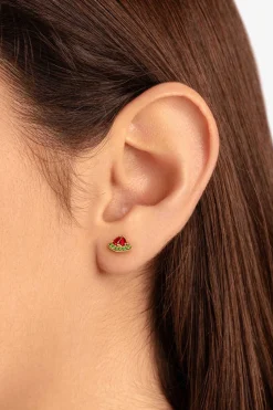 Singularu Bijuteria-Pendiente Suelto Tropical Watermelon Plata Bano Oro