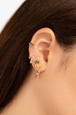 Singularu Bijuteria-Pendiente Suelto Tropical Watermelon Plata Bano Oro