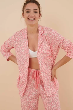 Women'secret Pijamas-Pijama Camiseiro 100% Algodao Flores Coral