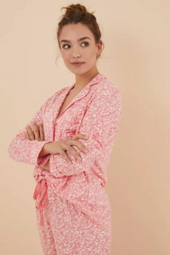 Women'secret Pijamas-Pijama Camiseiro 100% Algodao Flores Coral