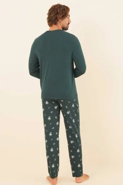 Women'secret Pijama Comprido De Homem 100% Algodao Snoopy Verde Clearance